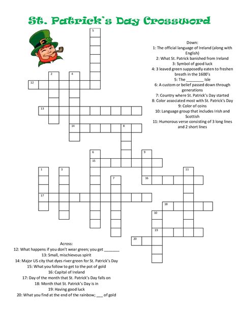 St Patrick S Day Crossword Puzzle Printable